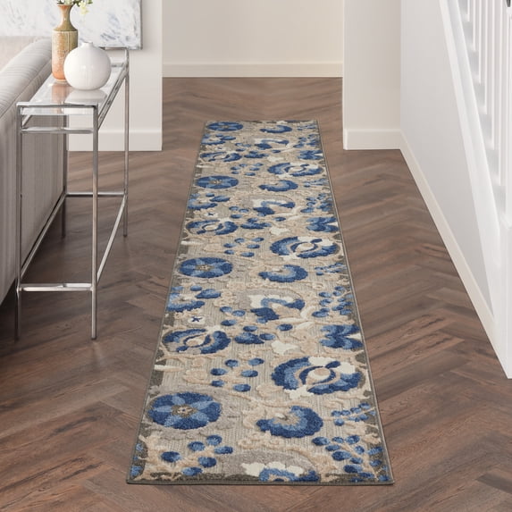 Nourison Aloha Indoor/Outdoor Natural/Blue 2'3" x 12' Area Rug, (2x12)