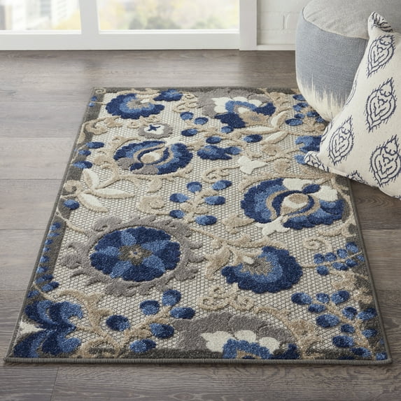Nourison Aloha Indoor/Outdoor Natural/Blue 2'8" x 4' Area Rug, (3x4)