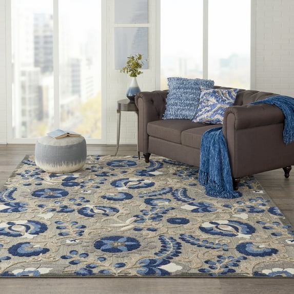 Nourison Aloha Indoor/Outdoor Natural/Blue 7' x 10' Area Rug, (7x10 ...