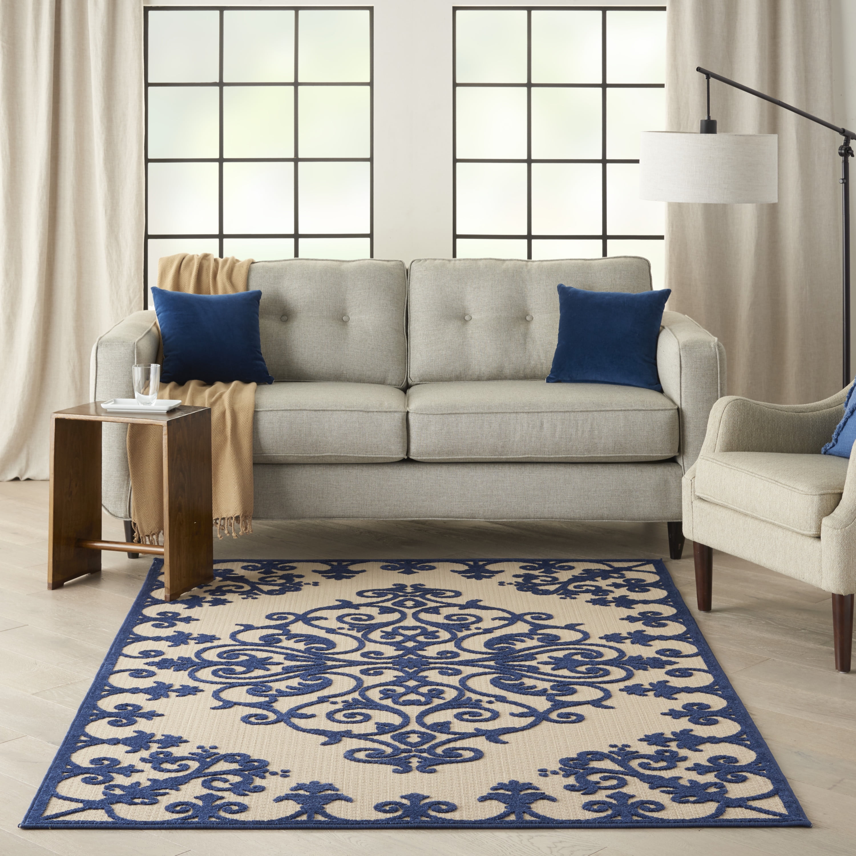 Nourison Aloha Indoor/Outdoor Navy 3'6" x 5'6" Area Rug, (4x6)