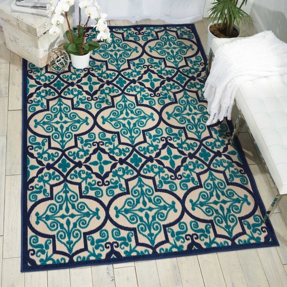 Nourison Aloha Indoor/Outdoor Navy 3'6" x 5'6" Area Rug, (4x6)