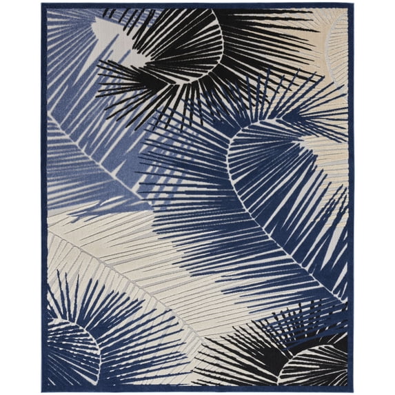 Nourison 5'3" x 7'3" Aloha Oversized Tropical Palms Flatweave Indoor Outdoor Area Rug Navy