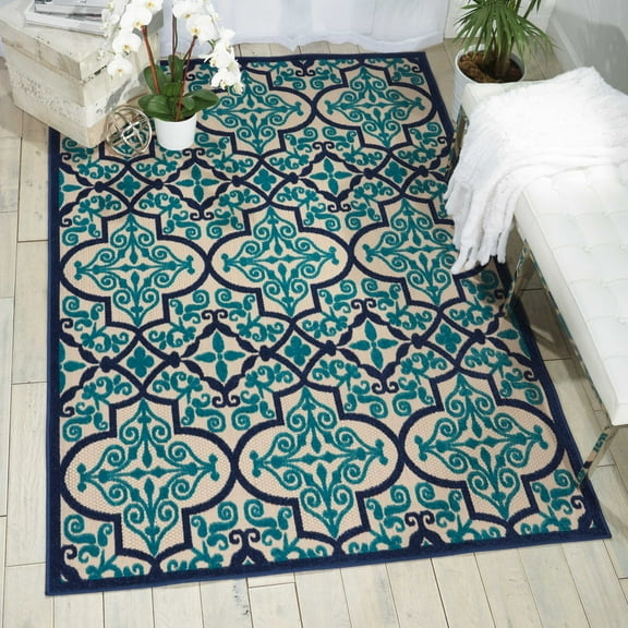 Nourison Aloha Indoor/Outdoor Navy 5'3" x 7'5" Area Rug, (5x7)