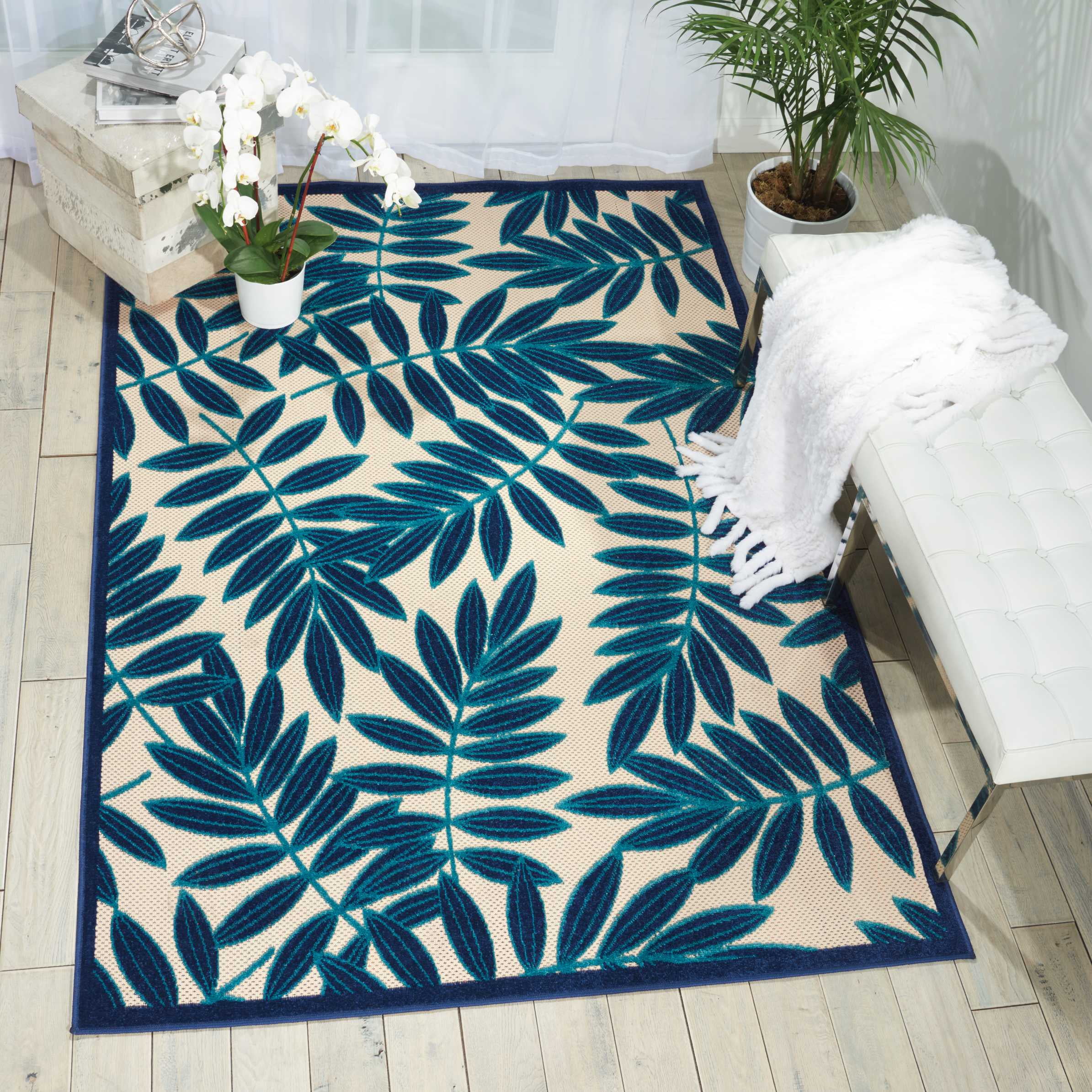 Navy Splendor Easy-Care Synthetic 9'6" x 13' Outdoor Area Rug