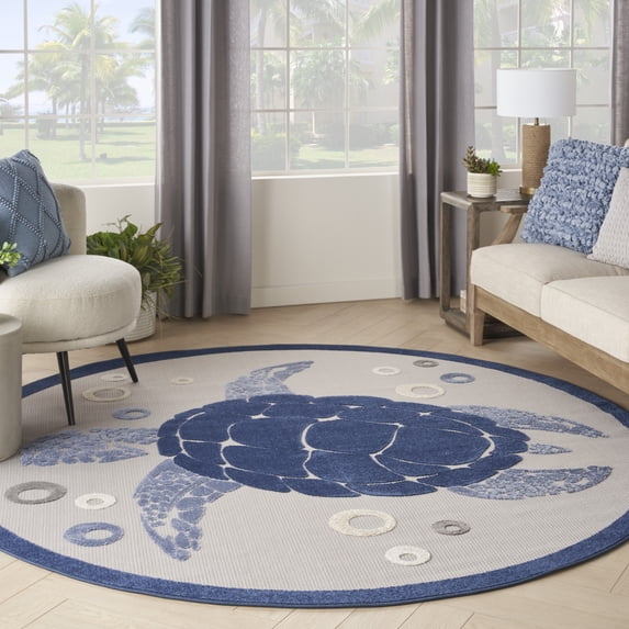 Nourison Aloha Indoor/Outdoor Navy Blue 7'10" x round Area Rug (8 Round)