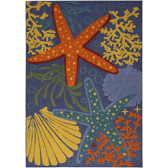 Nourison Aloha Indoor/Outdoor Navy Multicolor 3'6" x 5'6" Area Rug (4x6)