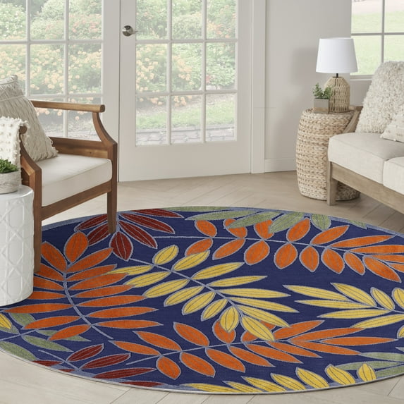 Nourison Aloha Indoor/Outdoor Navy Multicolor 5'3" x Round Area Rug (5 Round)