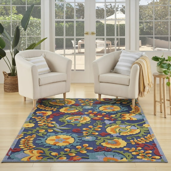 Nourison Aloha Indoor/Outdoor Navy Multicolor 6' x 9' Area Rug (6x9)