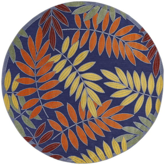 Nourison Aloha Indoor/Outdoor Navy Multicolor 7’10” x Round Area Rug (8 Round)