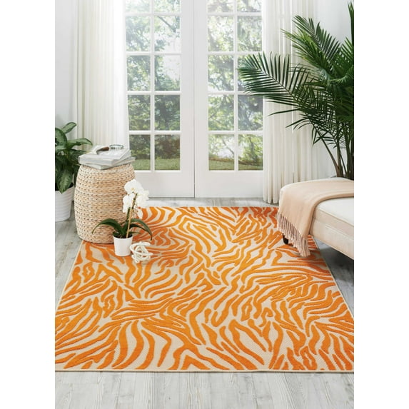 Nourison Aloha Indoor/Outdoor Orange 5'3" x 7'5" Area Rug, (5x7)
