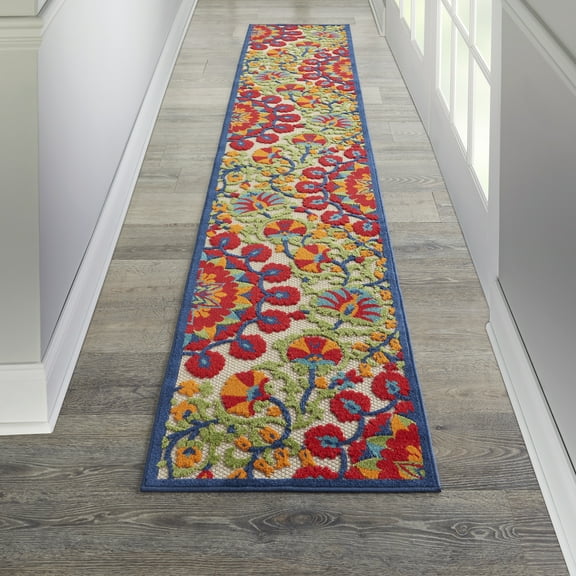 Nourison Aloha Indoor/Outdoor Red/Multi 2'3" x 10' Area Rug, (2x10)