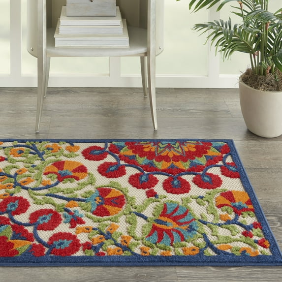 Nourison Aloha Indoor/Outdoor Red/Multi 2'8" x 4' Area Rug, (3x4)