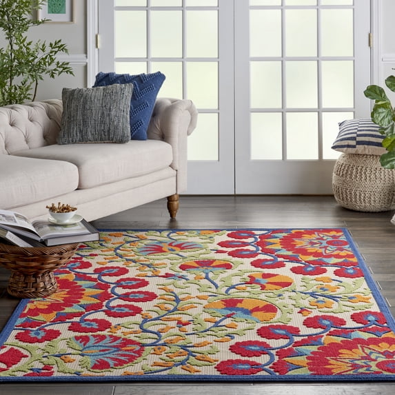 Nourison Aloha Indoor/Outdoor Red/Multi 3'6" x 5'6" Area Rug, (4x6)