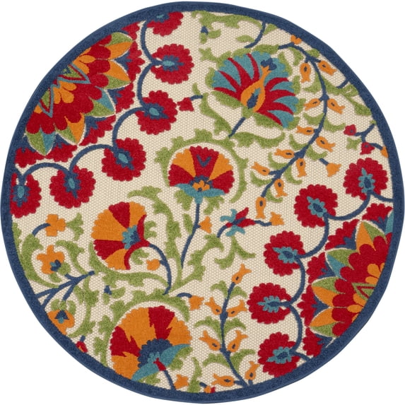 Nourison Aloha Indoor/Outdoor Red/Multi 4' x ROUND Area Rug, (4x Round)