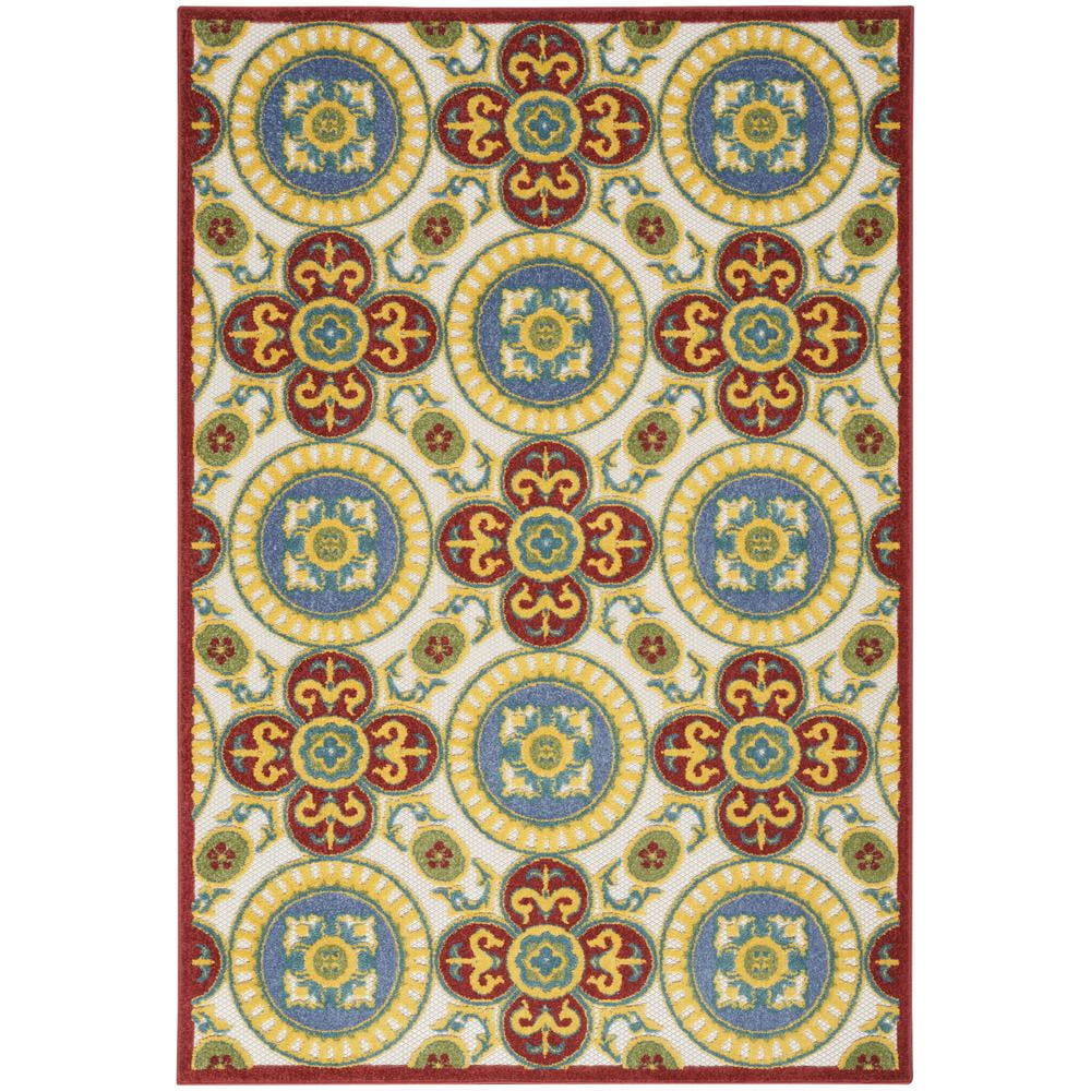 Aloha Medallion Red Synthetic 5'3" x 7'5" Easy-Care Rug