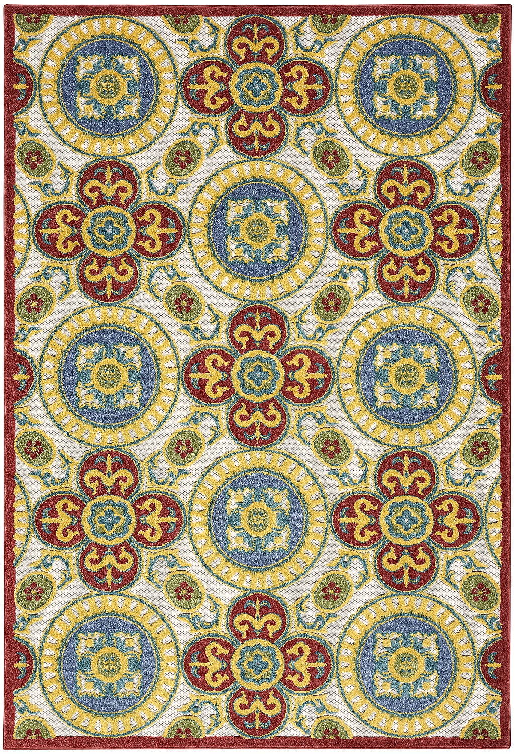 Aloha Medallion Red Synthetic 5'3" x 7'5" Easy-Care Rug