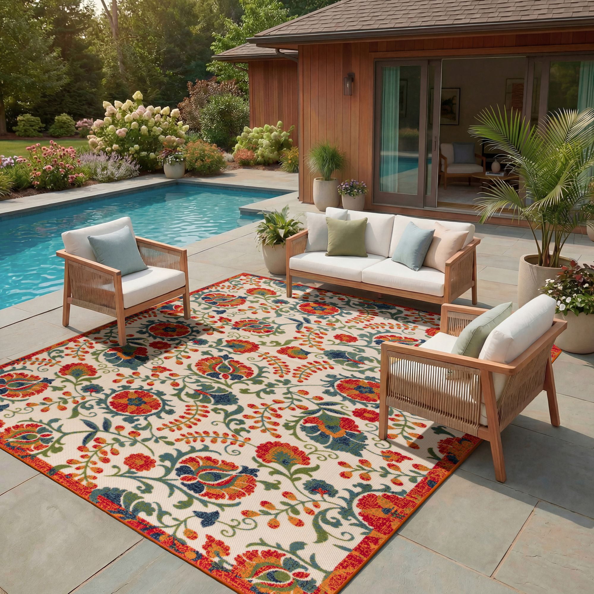 Nourison Aloha Indoor/Outdoor Ivory Green 9' x 12' Area Rug (9x12