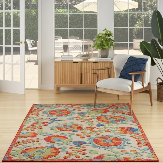 Nourison Aloha Indoor Outdoor Red Multicolor 3'6