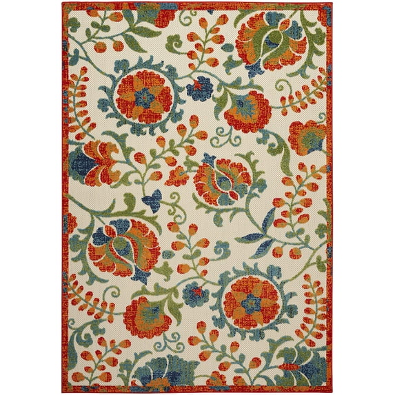 Nourison Aloha Indoor Outdoor Red Multicolor 6' x 9' Area Rug, Easy Cleaning, Non Shedding, Bed Room, Living Room, Dining Room, Kitchen (6x9)