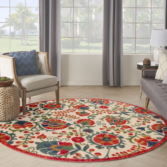 Nourison Aloha Indoor/Outdoor Red Multicolor 7'10" x Round Area Rug (8 Round)