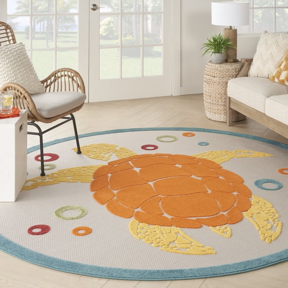 Nourison Aloha Indoor/Outdoor Teal Multi 7'10" x round Area Rug (8 Round)