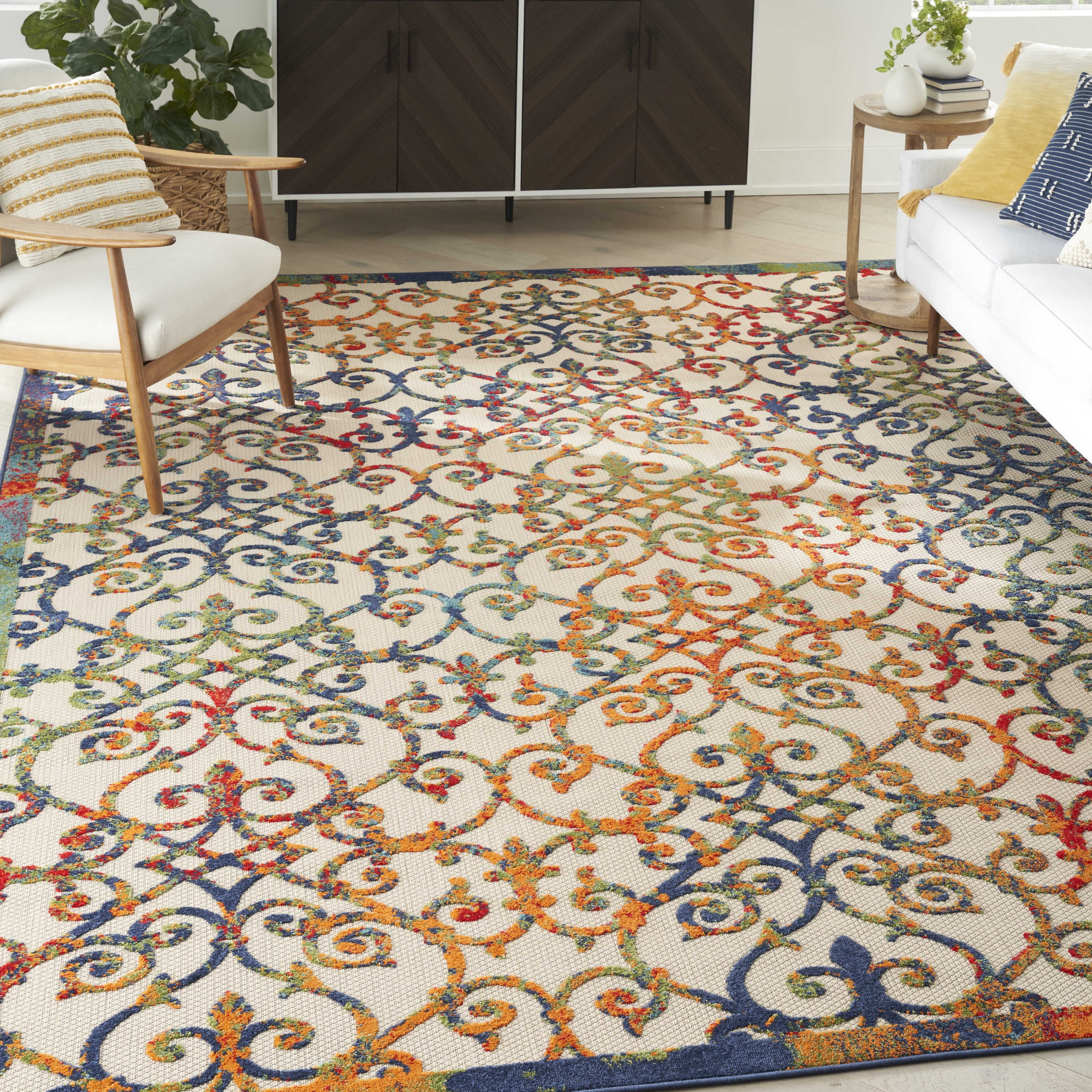 Nourison Aloha Indoor/Outdoor Transitional French Country Multicolor 10' x 14' Area Rug, (10' x 14')