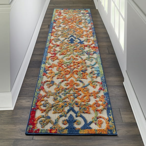 Nourison Aloha Indoor/Outdoor Transitional French Country Multicolor 2'3" x 12' Area Rug, (12' Runner)
