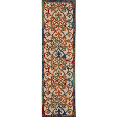 Nourison Aloha Indoor/Outdoor Transitional French Country Multicolor 2'3" x 8' Area Rug, (8' Runner)