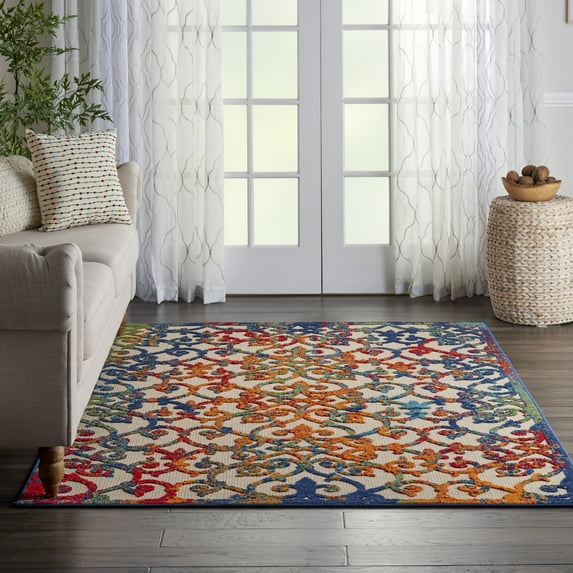 Nourison Aloha Indoor/Outdoor Transitional French Country Multicolor 3'6" x 5'6" Area Rug, (4' x 6')