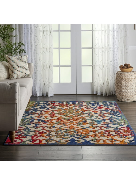 Nourison Aloha Indoor/Outdoor Transitional French Country Multicolor 3'6" x 5'6" Area Rug, (4' x 6')