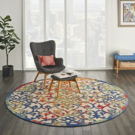 Nourison Aloha Indoor/Outdoor Transitional French Country Multicolor 7'10" x ROUND Area Rug, (8' Round)