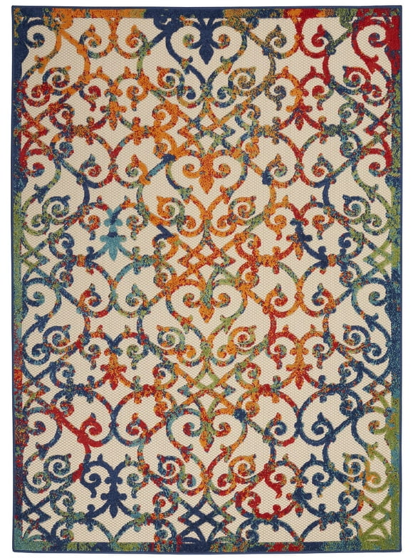 Nourison Aloha Indoor/Outdoor Transitional French Country Multicolor 7' x 10' Area Rug, (7' x 10')