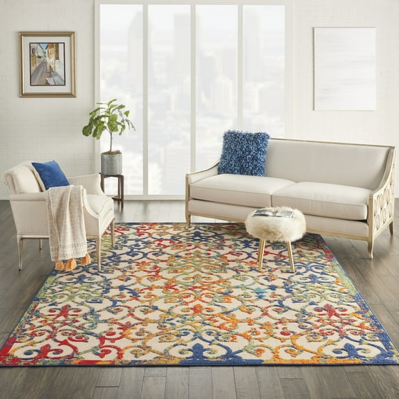 Nourison Aloha Indoor/Outdoor Transitional French Country Multicolor 9'6" x 13' Area Rug, (10' x 13')