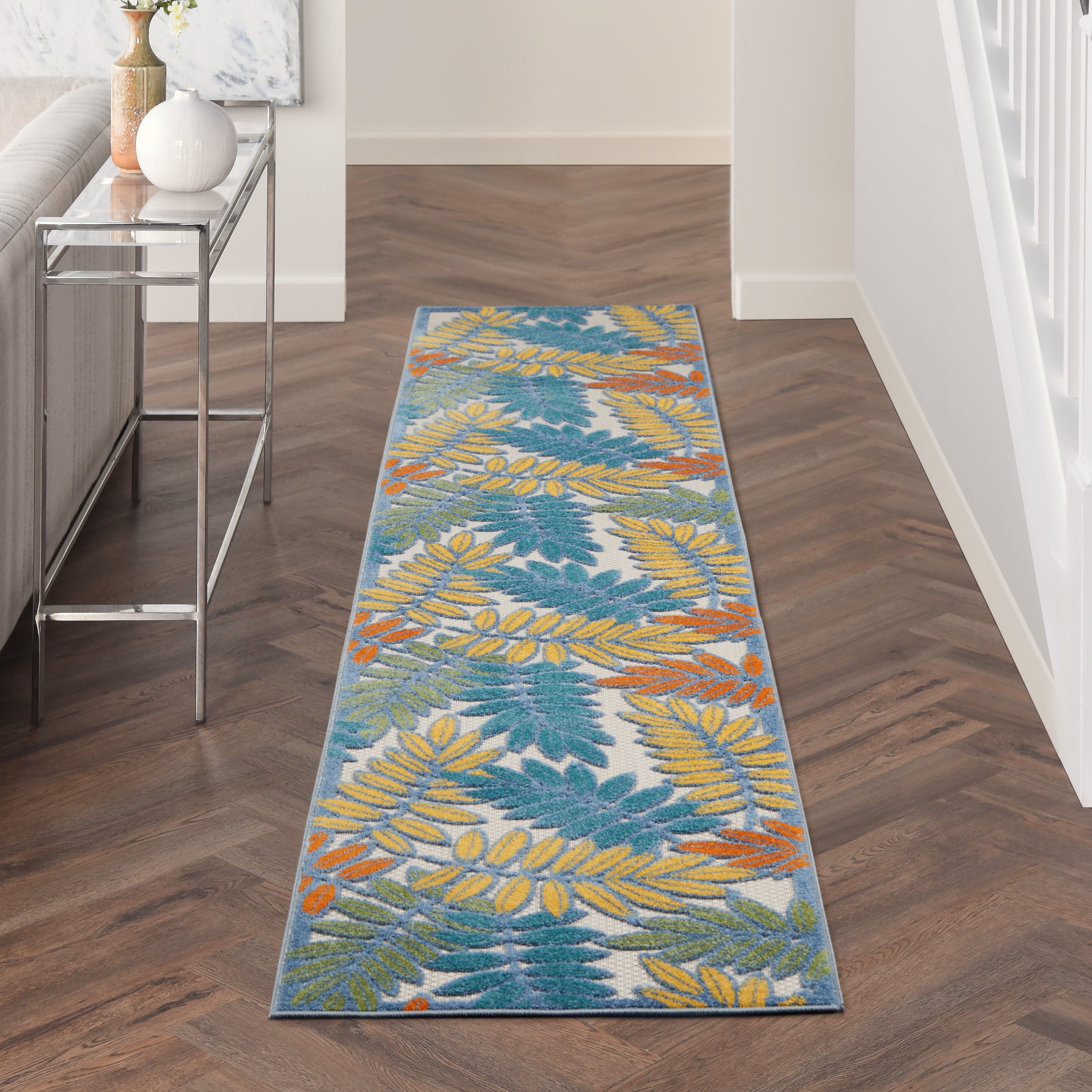 Aloha Ivory Multi Floral Synthetic 2'3" x 10' Runner Rug