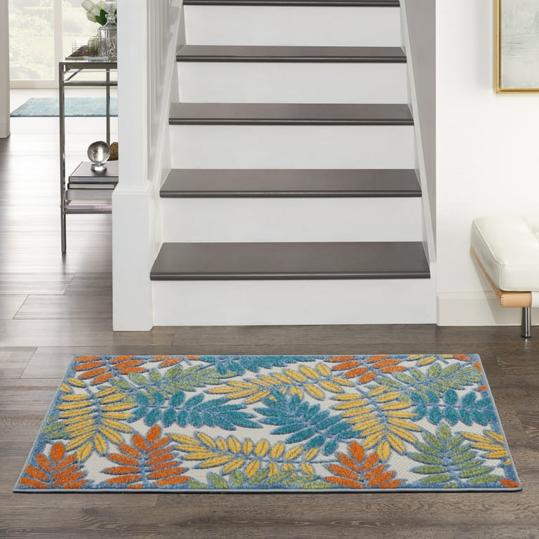 3' X 4' Ivory And Blue Floral Indoor Outdoor Area Rug 3' X 4' Ivory And Blue Floral Indoor Outdoor Area Rug