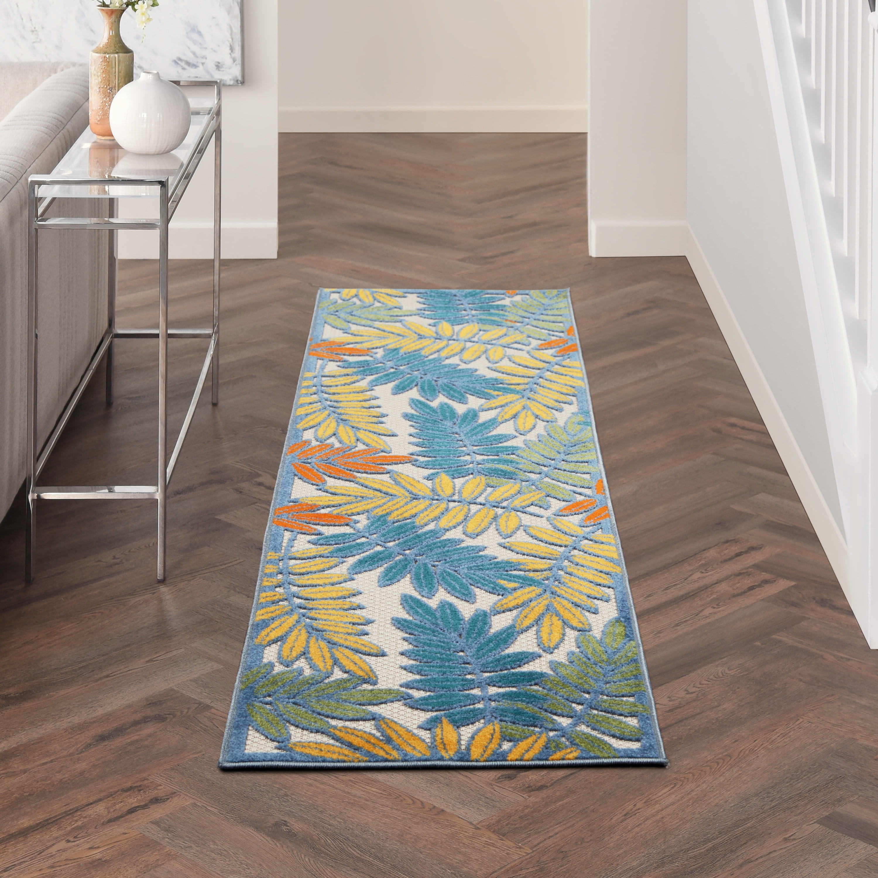 Ivory and Multicolor Floral Synthetic Runner Rug 2' x 6'