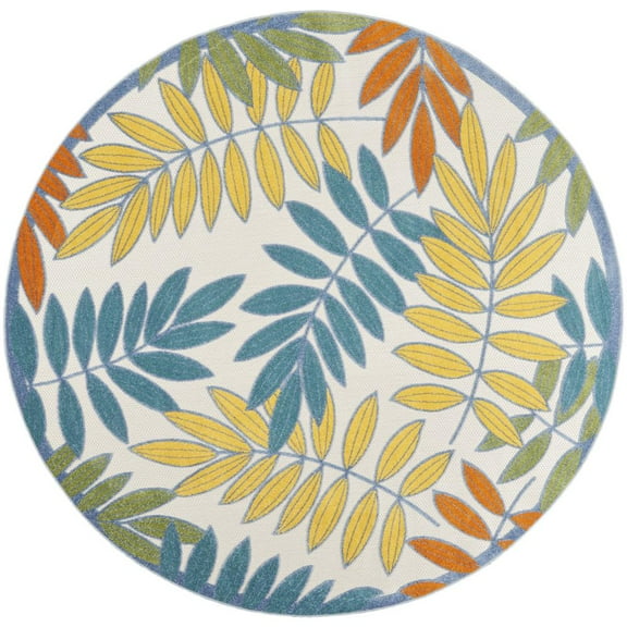 Nourison Aloha Indoor/Outdoor Tropical Botanical Ivory/Multi 7'10" x round Area Rug, (8' Round)