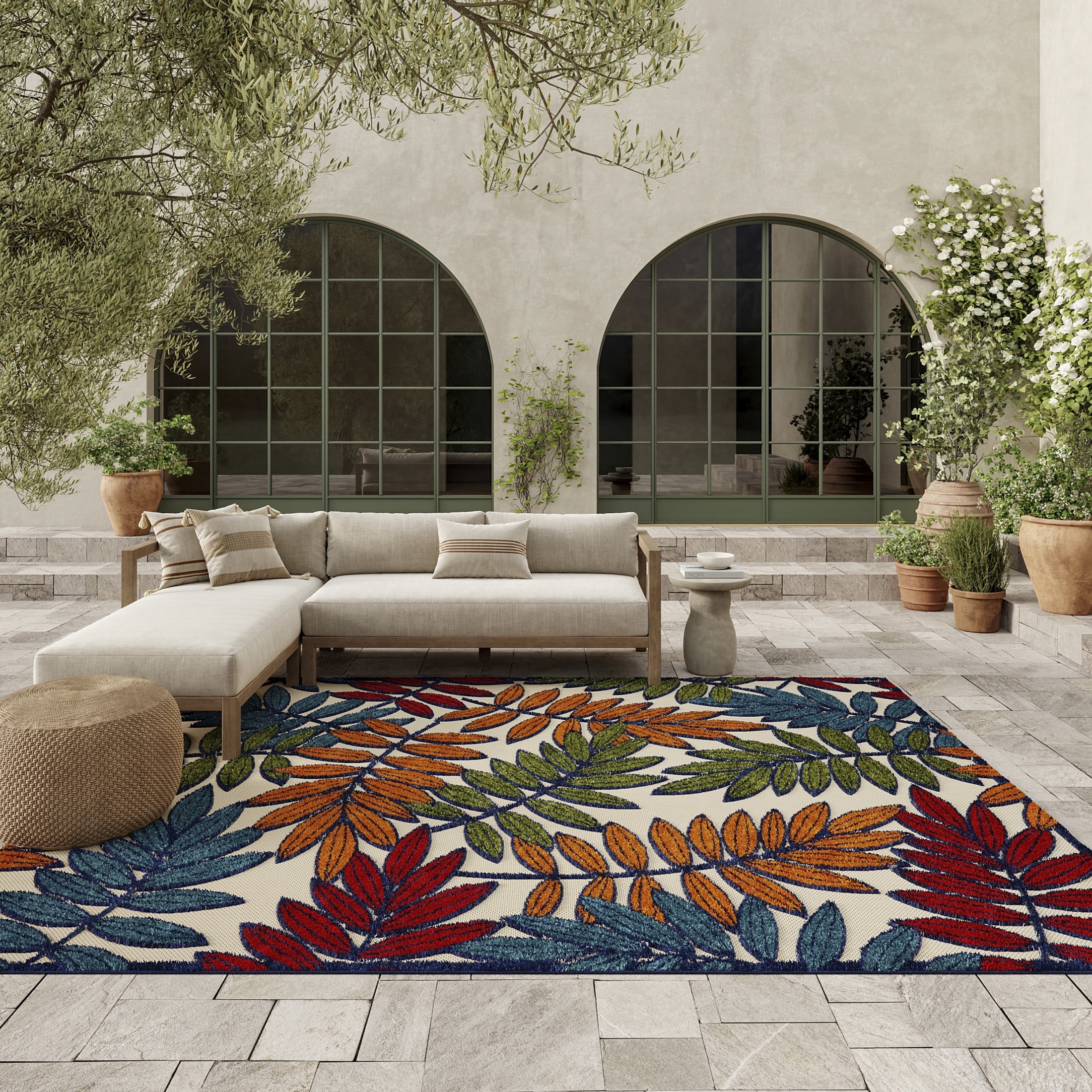 Nourison Aloha Indoor/Outdoor Tropical Botanical Multicolor 10' x 14' Area Rug, (10' x 14')