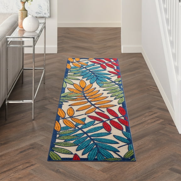 Nourison Aloha Indoor/Outdoor Tropical Botanical Multicolor 2'3" x 8' Area Rug, (8' x Runner)