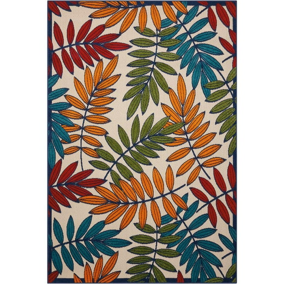 Nourison Aloha Indoor/Outdoor Tropical Botanical Multicolor 6' x 9' Area Rug, (6' x 9')