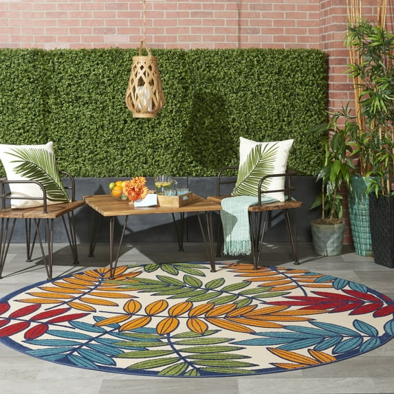Nourison Aloha Indoor/Outdoor Tropical Botanical Multicolor 7'10" x ROUND Area Rug, (8' x Round)