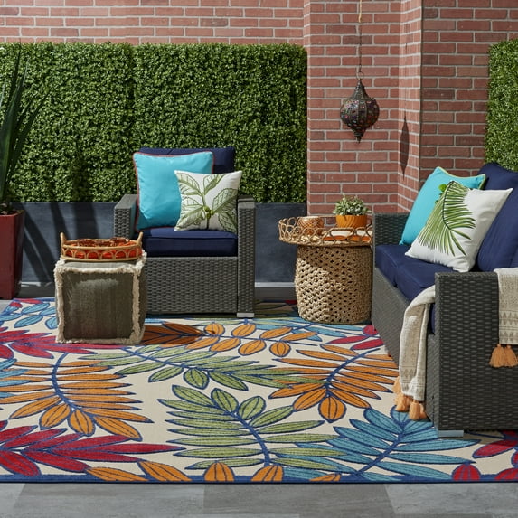 Nourison Aloha Indoor/Outdoor Tropical Botanical Multicolor 7' x 10' Area Rug, (7' x 10')