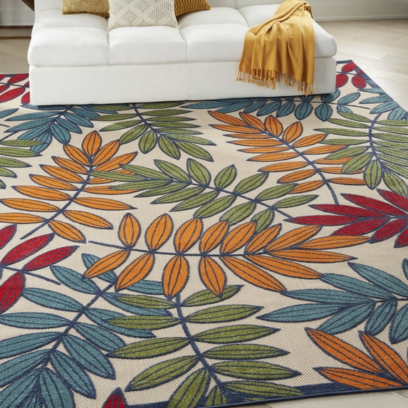 Nourison Aloha Indoor/Outdoor Tropical Botanical Multicolor 9' x 12' Area Rug, (9' x 12')