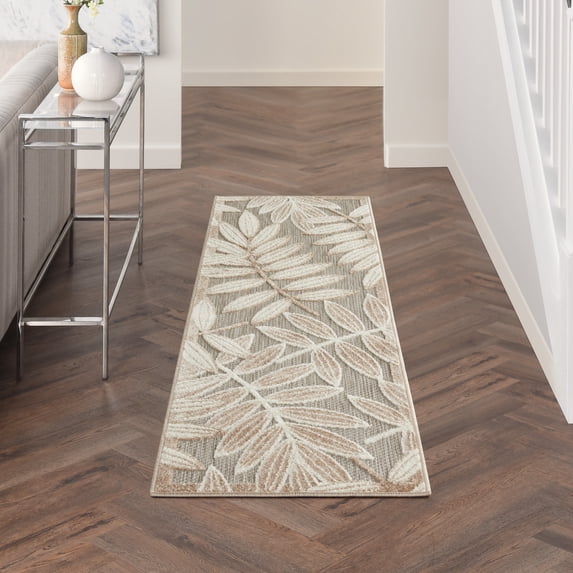 Nourison Aloha Indoor/Outdoor Tropical Botanical Natural 2' x 6' Area Rug, (6' Runner)