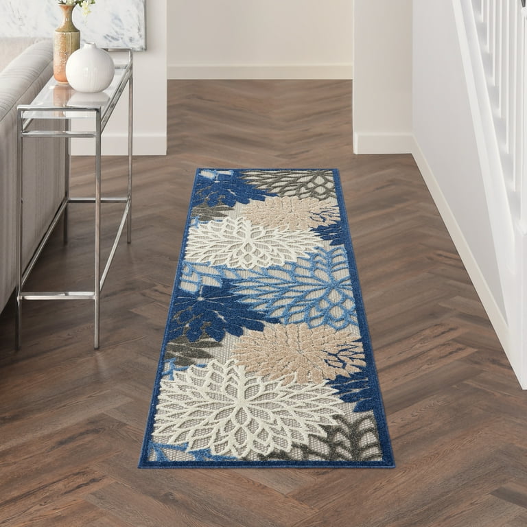 2' X 6' Grey/Blue Floral Indoor Outdoor Area Rug 2' X 6' Grey/Blue Floral Indoor Outdoor Area Rug