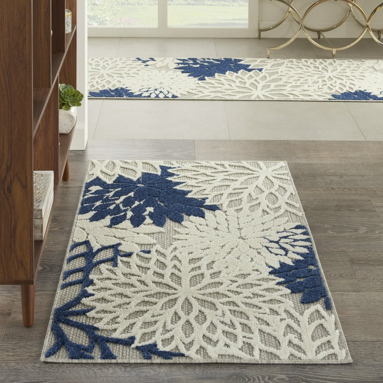 3' X 4' Ivory And Blue Floral Indoor Outdoor Area Rug 3' X 4' Ivory And Blue Floral Indoor Outdoor Area Rug