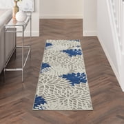 Nourison Aloha Indoor/Outdoor Tropical Floral Ivory/Navy 2' x 6' Area Rug, (6' Runner)