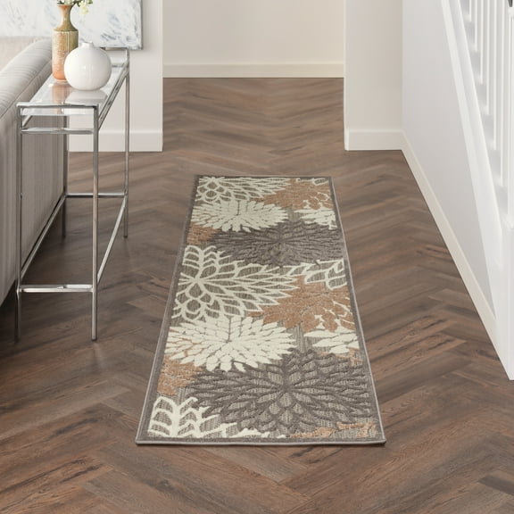 Nourison Aloha Indoor/Outdoor Tropical Floral Natural 2' x 6' Area Rug, (6' Runner)