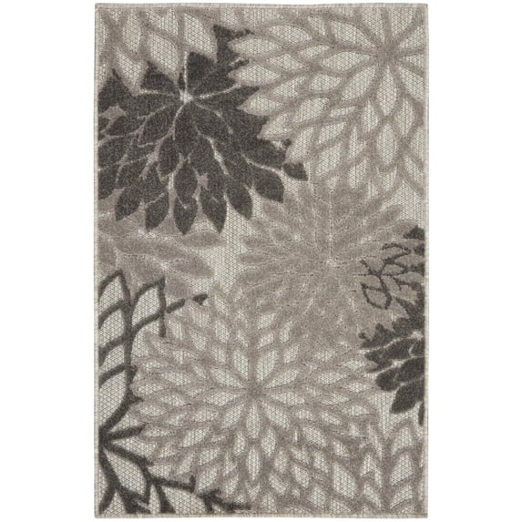 Nourison Aloha Indoor/Outdoor Tropical Floral Silver Grey 2'8" x 4' Area Rug, (3' x 4')
