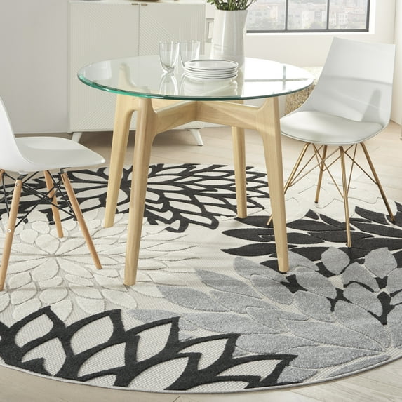 Nourison Aloha Indoor/outdoor Floral Black White Area Rug